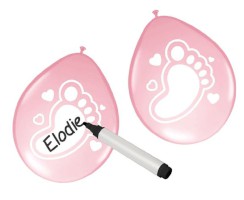 Luftballon beschriftbar "Babyfüße" rosa