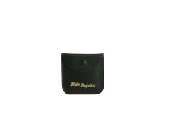 Lederetui für Rosenkranz schwarz aus echtem Leder "Mein Begleiter" 6,5 x 6,5 cm