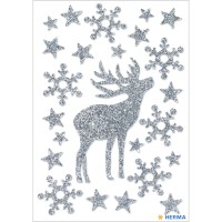 Sticker Weihnachten MAGIC "Hirsch" silber, beglimmert
